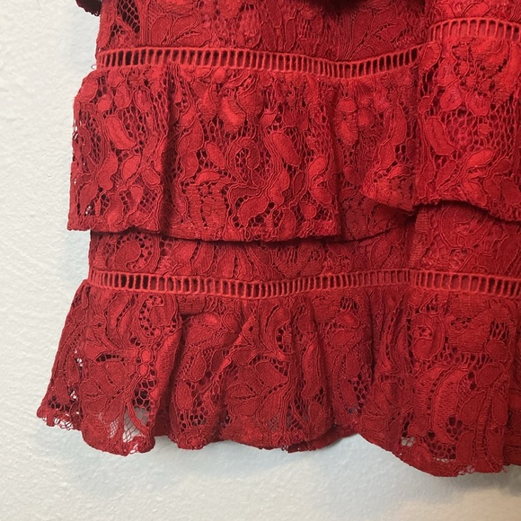 BB Dakota x Revolve Womens Size 4 Red Aphrodite Lace Tiered Cocktail Mini Dress - Picture 4 of 15
